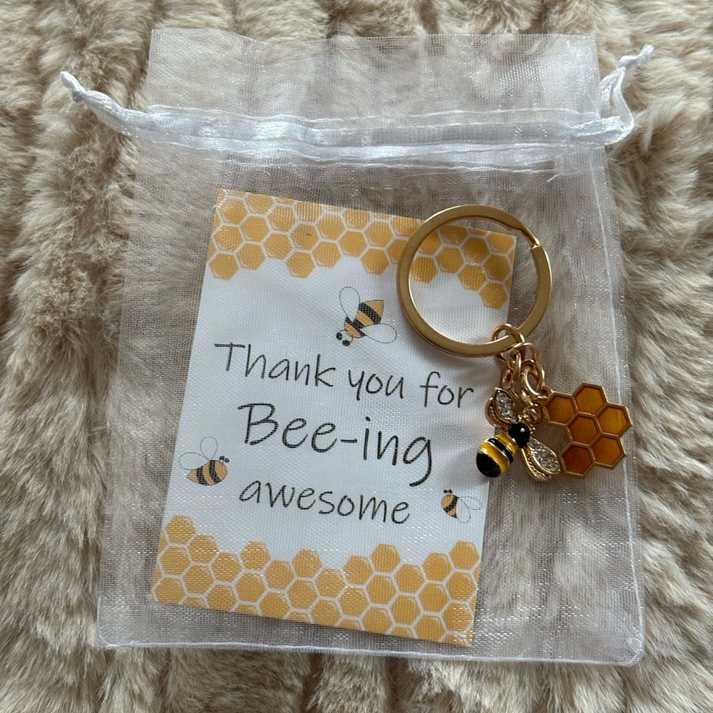 Bee Keychain with Honeycomb Charm